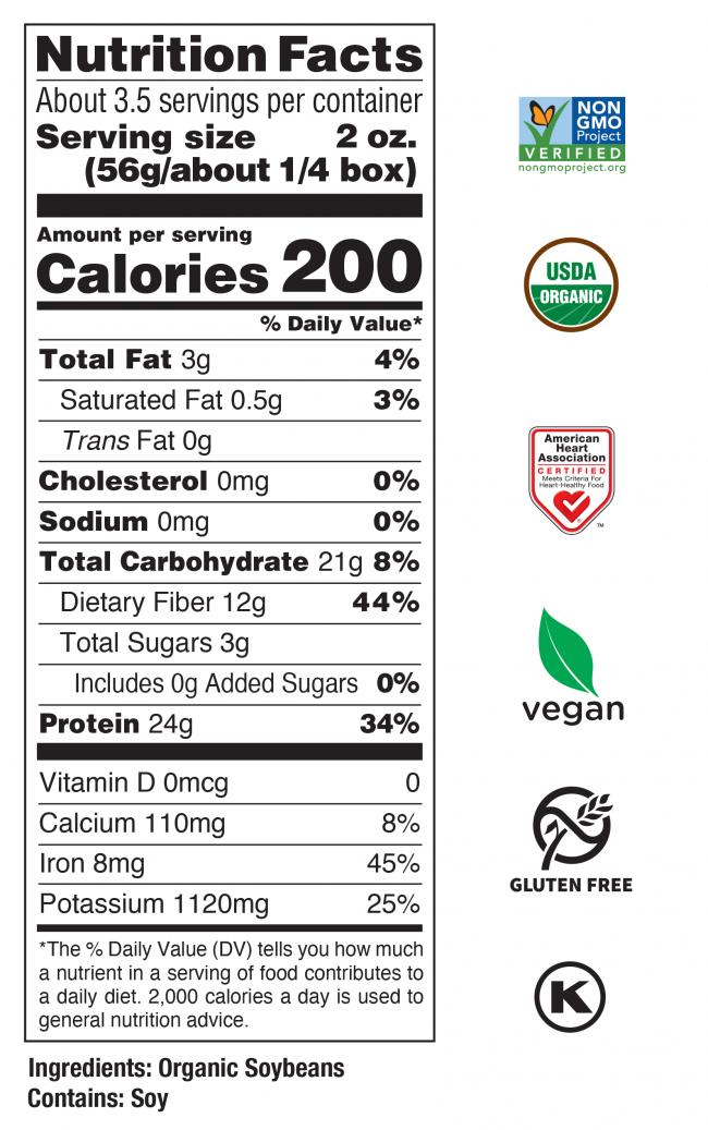 Organic<br> Edamame Fettuccine Nutrition Facts