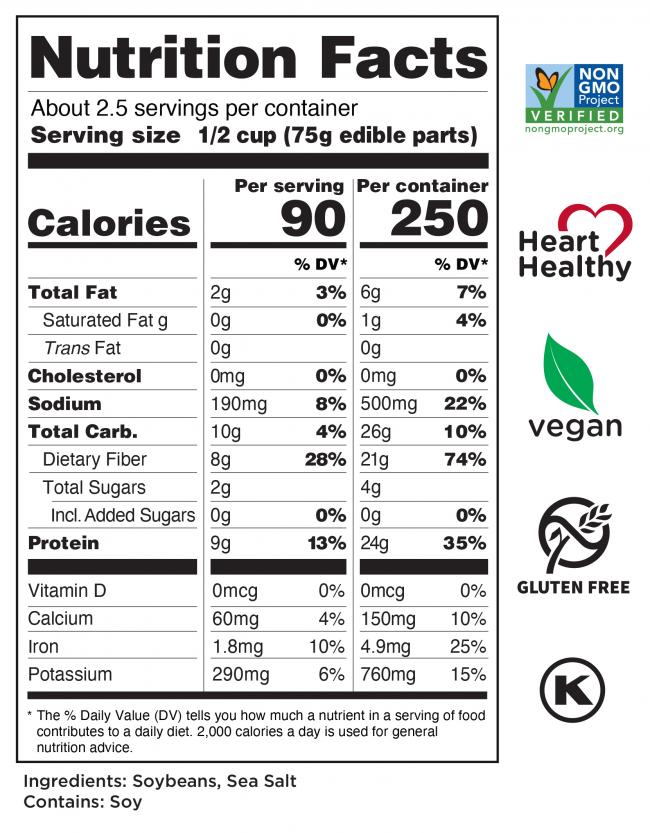 Soybeans in Pods<br> Lightly Salted Nutrition Facts