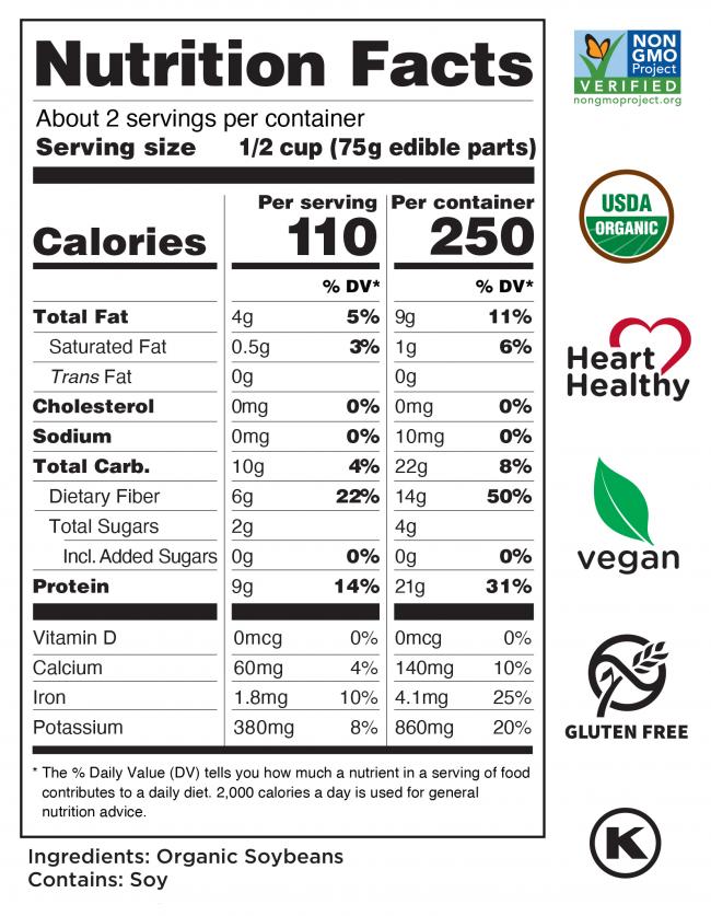 Organic<br> Soybeans in Pods Nutrition Facts
