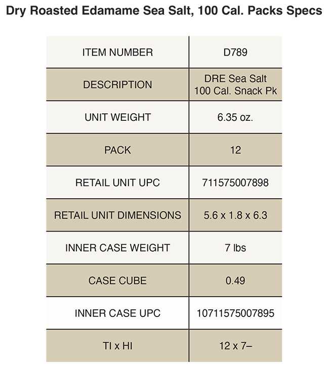 Dry Roasted Edamame Sea Salt Product Specs
