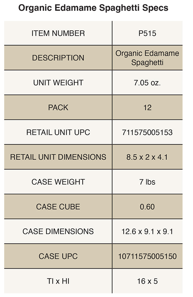Organic<br> Edamame Spaghetti Product Specs